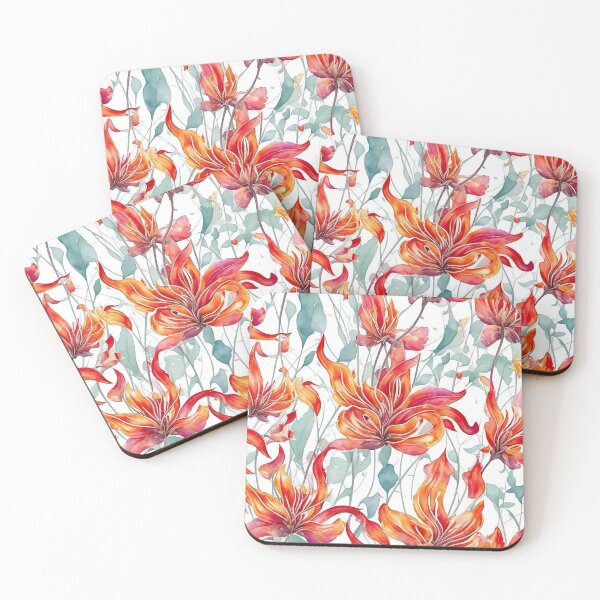 Item preview, watercolor red orange flowers designed and sold by ohmdesignart.