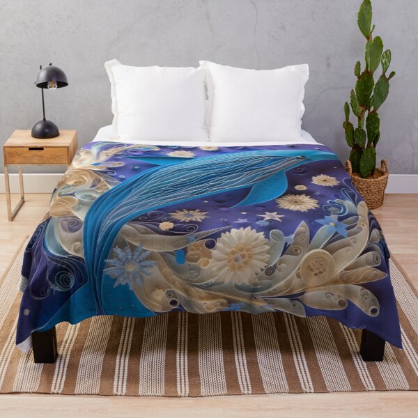 Item preview, Blue whale with floral ornament on purple background. 3D illustration. designed and sold by aiphotosart.