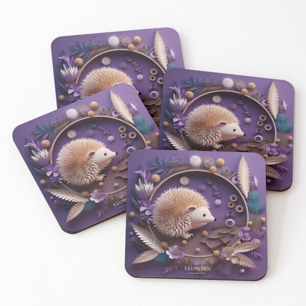Item preview, Hedgehog with flowers and leaves on a purple background, 3d illustration. designed and sold by aiphotosart.