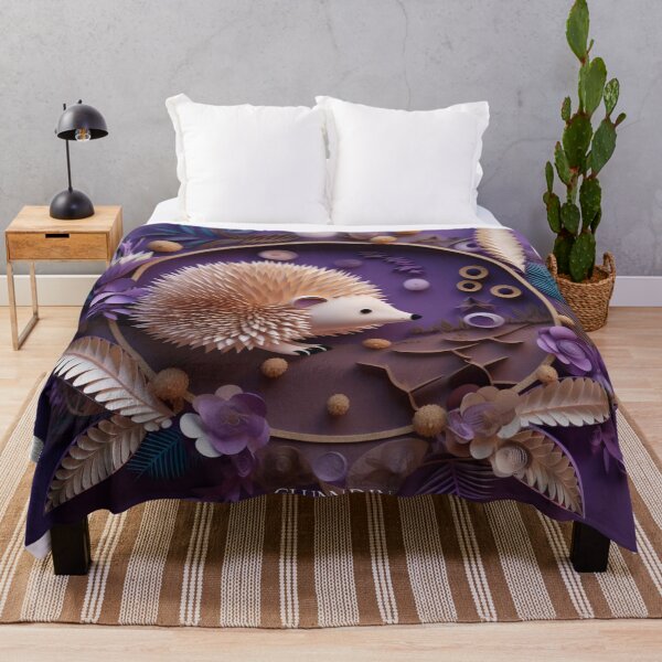 Item preview, Hedgehog with flowers and leaves on a purple background, 3d illustration. designed and sold by aiphotosart.