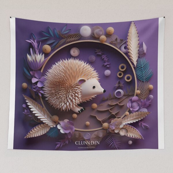 Item preview, Hedgehog with flowers and leaves on a purple background, 3d illustration. designed and sold by aiphotosart.