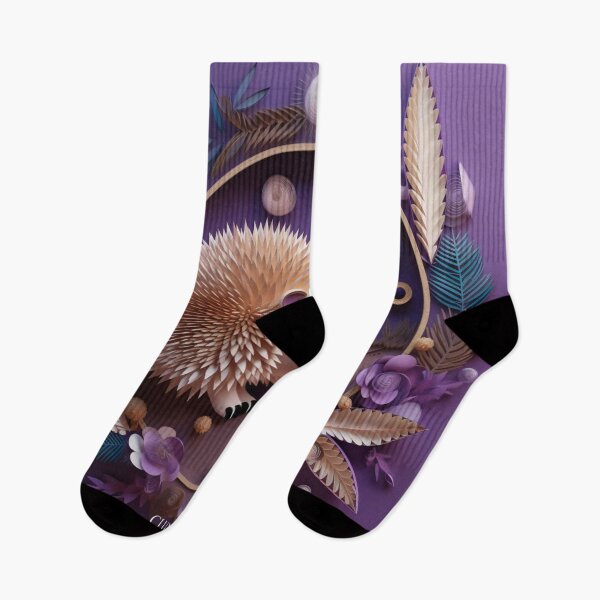 Item preview, Hedgehog with flowers and leaves on a purple background, 3d illustration. designed and sold by aiphotosart.