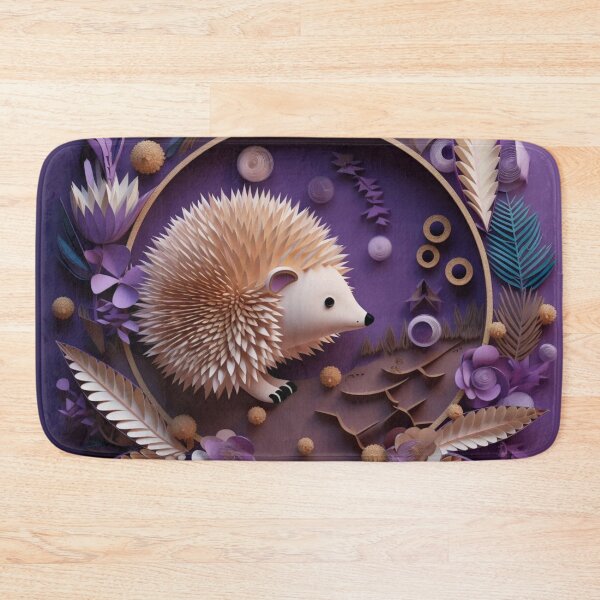 Item preview, Hedgehog with flowers and leaves on a purple background, 3d illustration. designed and sold by aiphotosart.