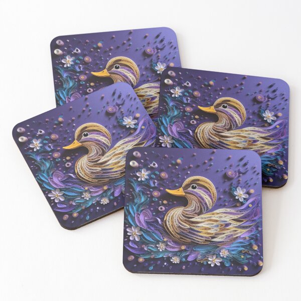 Item preview, Colorful duck made of feathers on a purple background. 3d rendering designed and sold by aiphotosart.