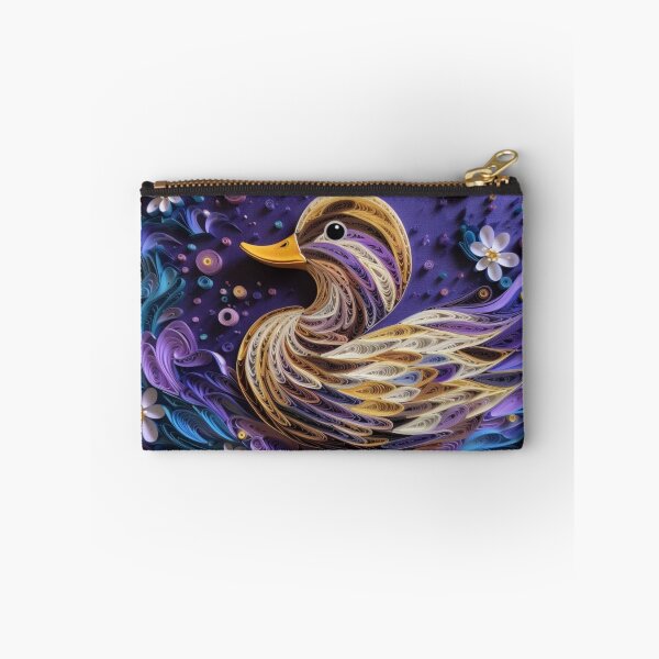Item preview, Colorful duck made of feathers on a purple background. 3d rendering designed and sold by aiphotosart.