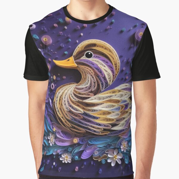 Vista previa del artículo con la obra «Colorful duck made of feathers on a purple background. 3d rendering», diseñado y vendido por aiphotosart.