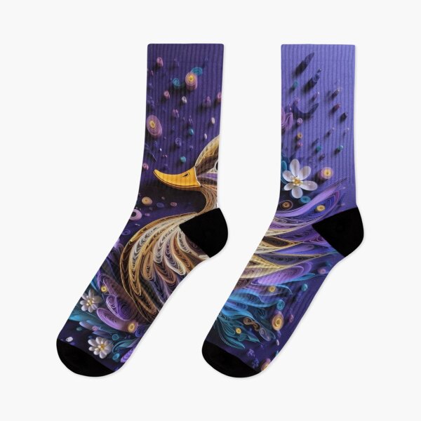 Item preview, Colorful duck made of feathers on a purple background. 3d rendering designed and sold by aiphotosart.