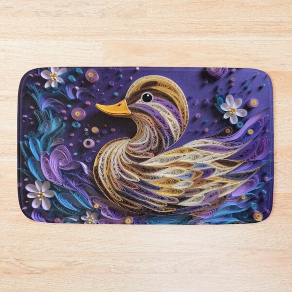 Item preview, Colorful duck made of feathers on a purple background. 3d rendering designed and sold by aiphotosart.
