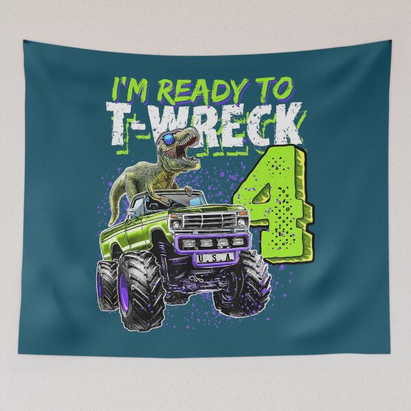 Item preview, Ready to T-Wreck 4 Dinosaur Monster Truck 4.º cumpleaños designed and sold by qldeyphds24.