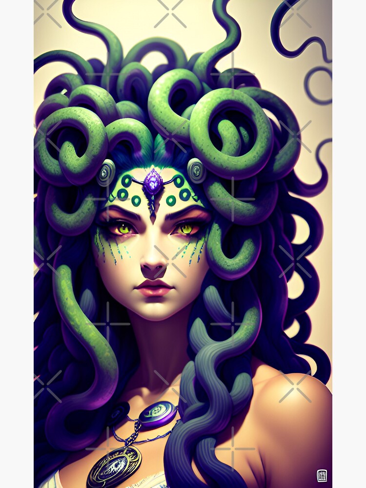 Coral and blue Medusa portrait Sticker for Sale by saraknid