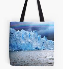Rain and rainbow on Perito Moreno Glacier Tote Bag