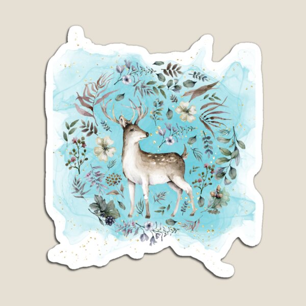 Item preview, Deer in subtle colors with flowers and leaves designed and sold by LipToonka.