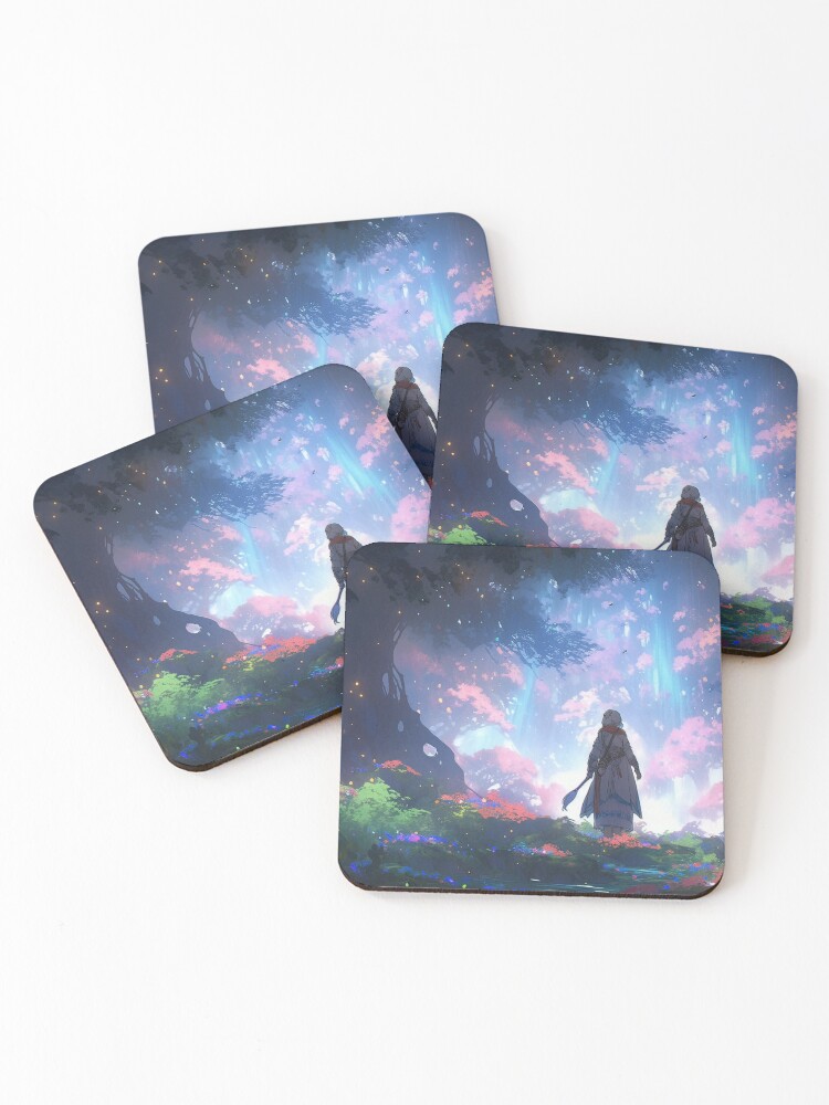 Thumbnail 1 of 5, Coasters (Set of 4), Ethereal Wanderlust: An Elder's Journey in the Enchanted Grove designed and sold by CasualCommander.