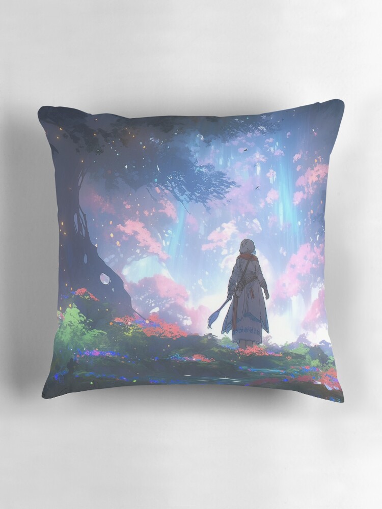 Thumbnail 3 of 4, Pillow, Ethereal Wanderlust: An Elder's Journey in the Enchanted Grove designed and sold by CasualCommander.
