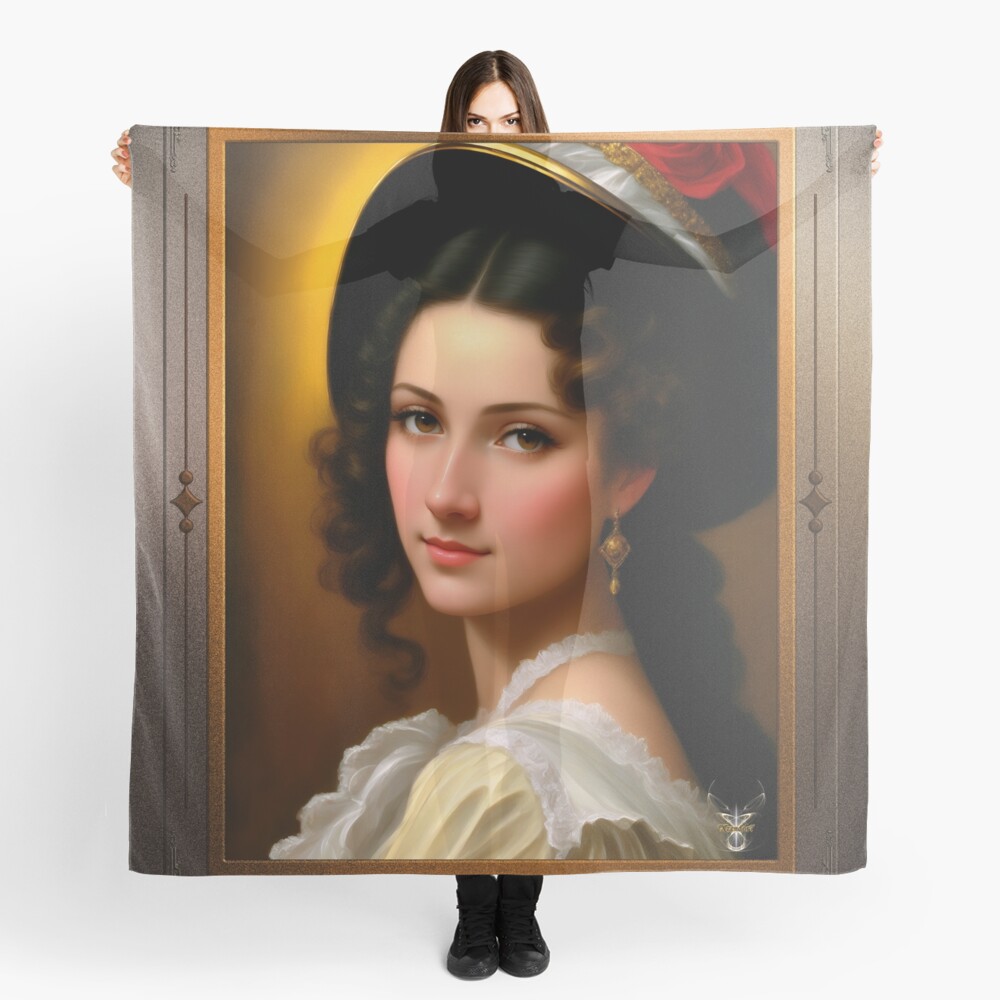 Portrait Of Andrea Heshenburg Beautiful Fantasy AI Concept Art by Xzendor7 Ladies Decorative Scarf