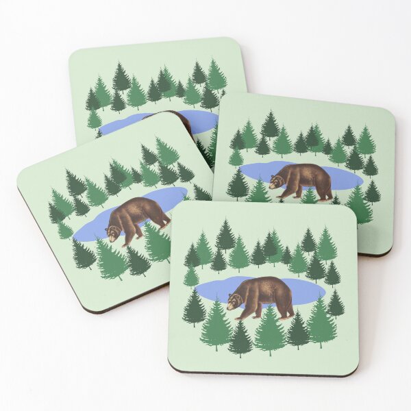 Item preview, Wild & Free with Bear Illusration with Forest, Bear, and Lake on Green Background designed and sold by IraNiva.