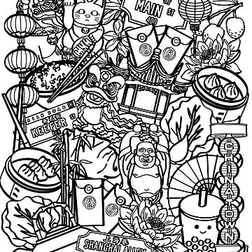 Artwork thumbnail, Chinatown Vancouver, BC | Black Outline by chuchucolouring