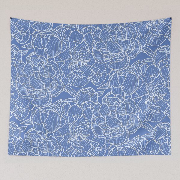 Item preview, peony lineart - white on blue designed and sold by kobyakov.