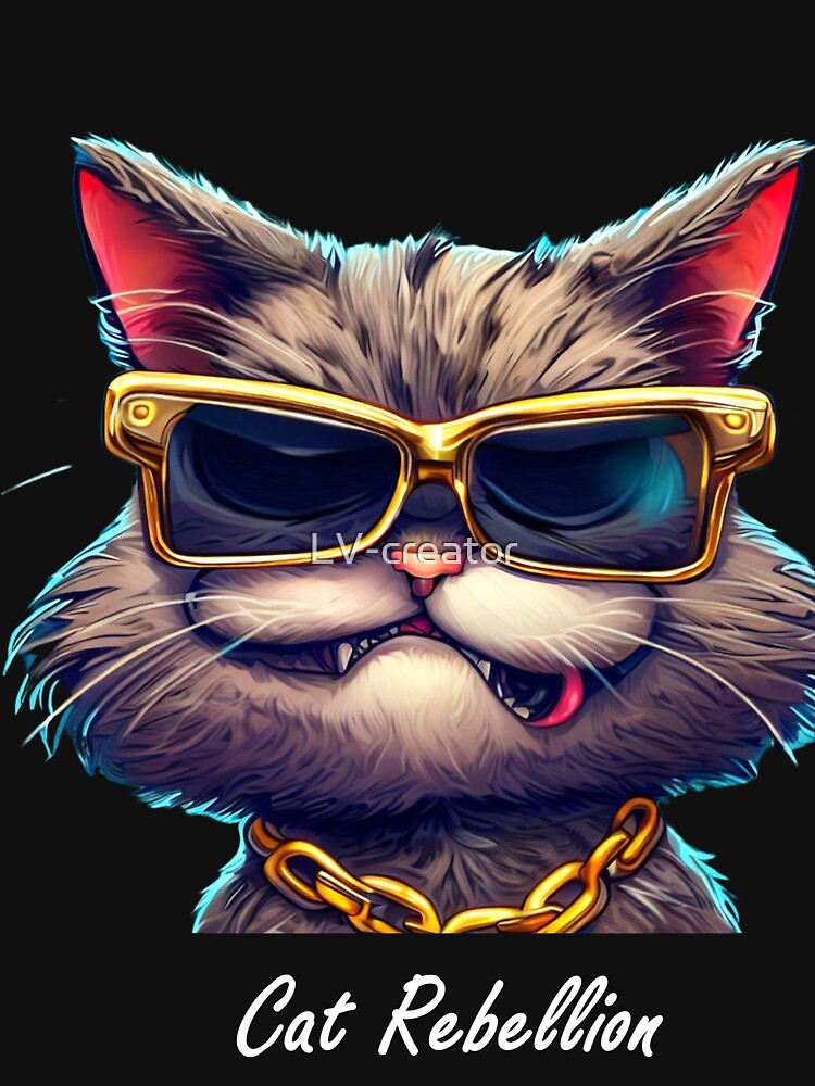 Cat Rebellion - Stylish cat with sunglasses and gold chain Essential  T-Shirtundefined by LV-creator