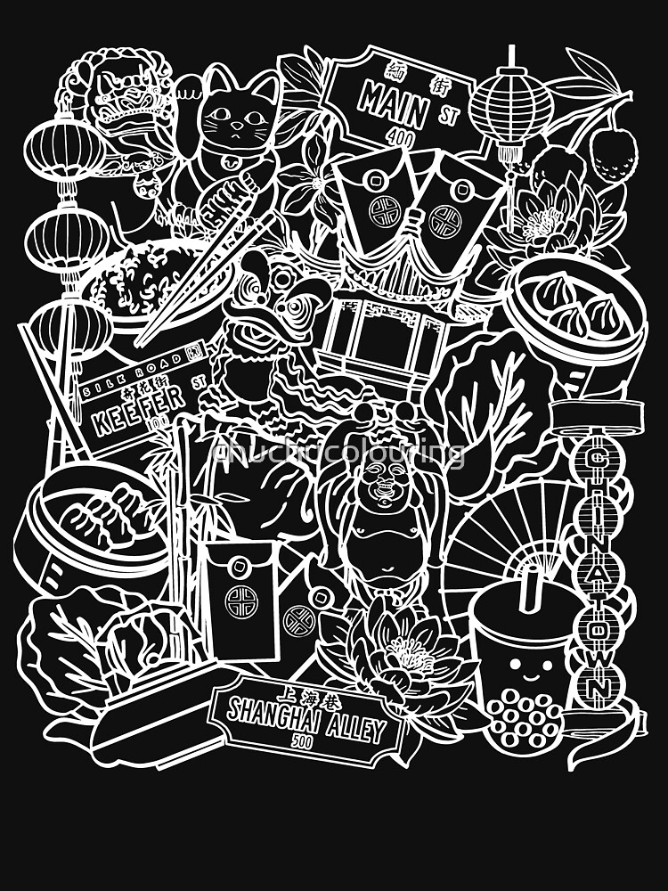 Thumbnail 7 of 7, Classic T-Shirt, Chinatown Vancouver, BC | White Outline designed and sold by chuchucolouring.