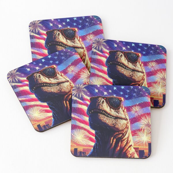 Artikelvorschau, Fröhlicher 4. Juli, amerikanische Flagge, cooler Tyrannosaurus in Sonnenbrillen-Pixelkunst entworfen und verkauft von TomFrontierArt.