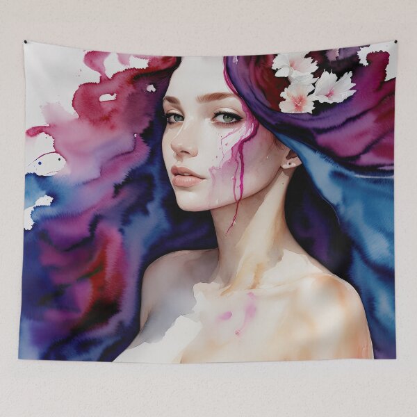 Item preview, A dramatic watercolor of a beautiful woman with green eyes designed and sold by Good Candy.
