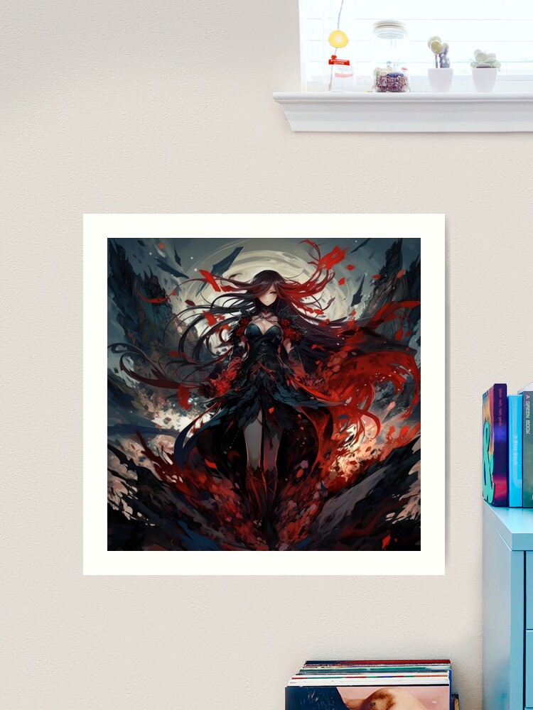 Vector pixel art anime girl canvas prints for the wall • canvas prints red,  monster, horn