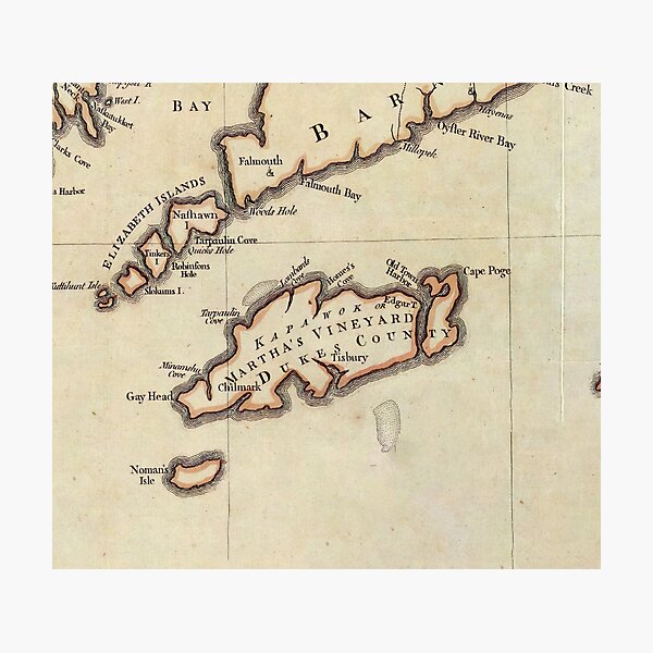 Item preview, Vintage Map of Marthas Vineyard (1776) designed and sold by BravuraMedia.