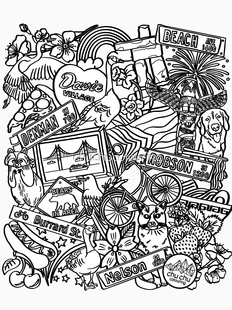 Thumbnail 7 of 7, Classic T-Shirt, West End Vancouver, BC | Black Outline designed and sold by chuchucolouring.