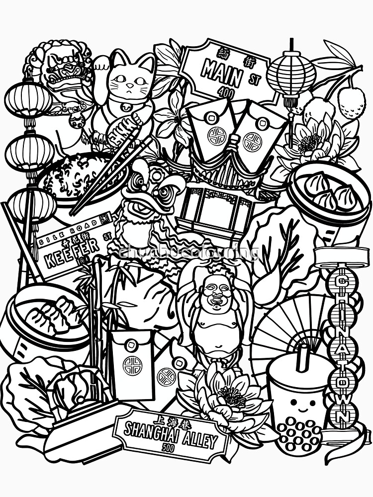 Thumbnail 7 of 7, Classic T-Shirt, Chinatown Vancouver, BC | Black Outline designed and sold by chuchucolouring.