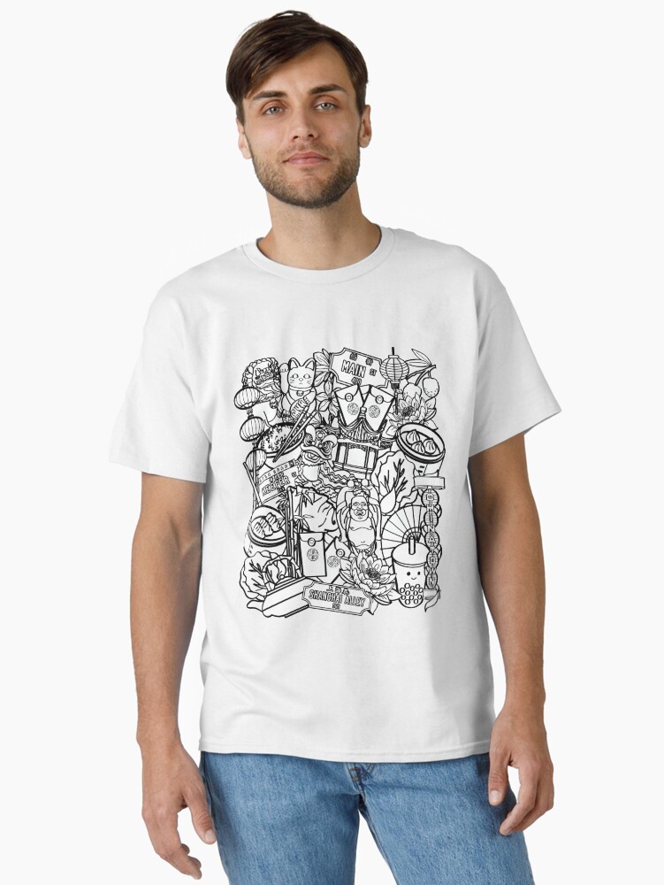 Thumbnail 2 of 7, Classic T-Shirt, Chinatown Vancouver, BC | Black Outline designed and sold by chuchucolouring.