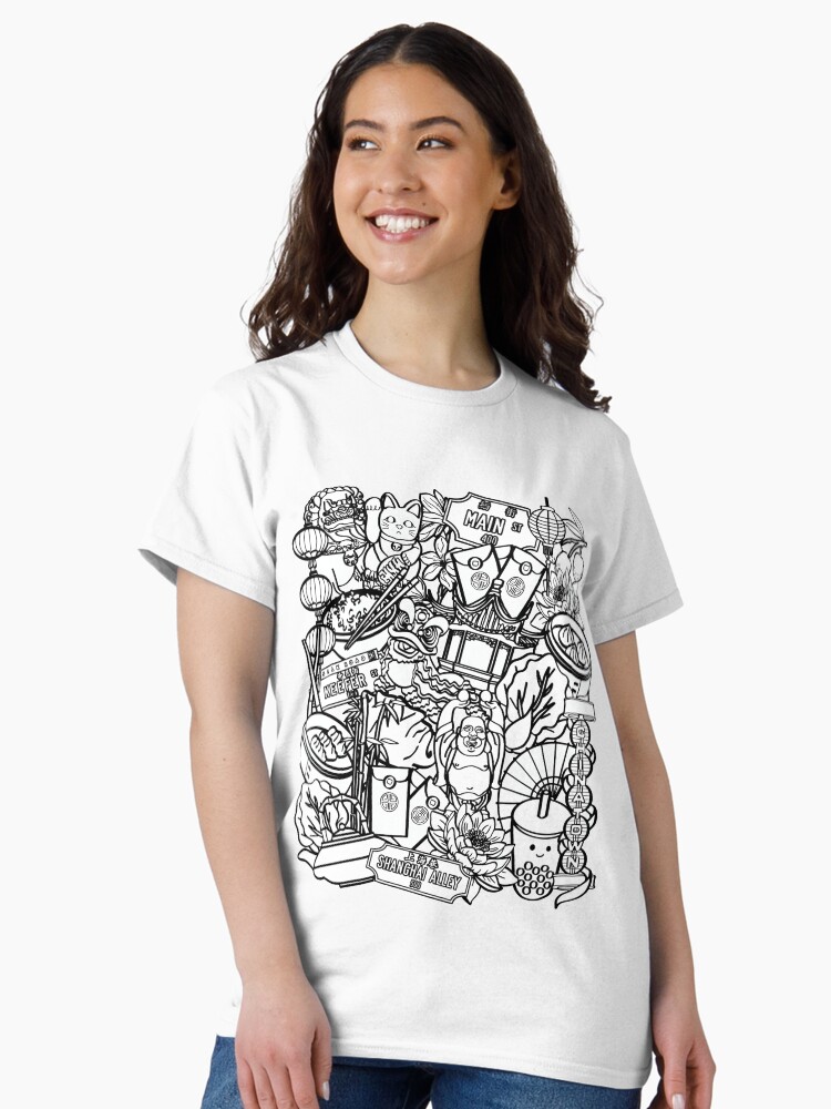 Thumbnail 1 of 7, Classic T-Shirt, Chinatown Vancouver, BC | Black Outline designed and sold by chuchucolouring.