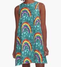 Rainbow Sequin Look Colorful A-Line Dress