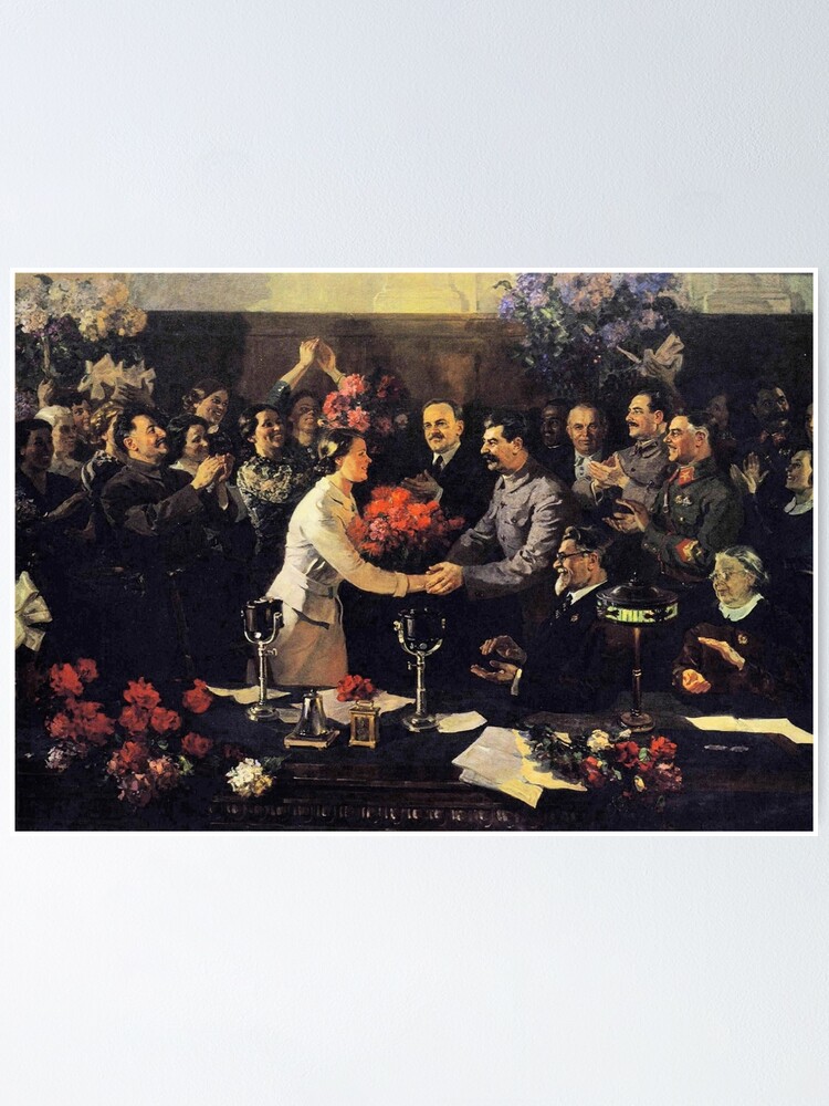 Alternate view of A political poster, the Soviet Union, Stalin, the leadership of the Soviet Union, the people, applause Poster