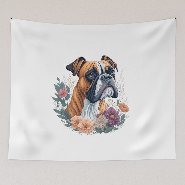 Item preview, Boxer Dog puppy high detailed watercolor style flower splash floral illustration for sublimation sticker print designed and sold by Sashindra Wijayarathna.