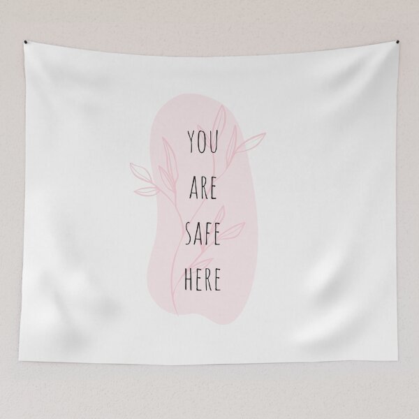 Item preview, You Are Safe Here Mental Health Pink Line Art designed and sold by RueBennet.