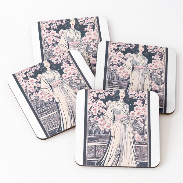 Aperçu de l'œuvre Geisha Vintage Japonais Traditionnel Kimono Obi Hairpin Fans Fleurs de Cerisier Lanternes créée et vendue par Hot-as-hell.