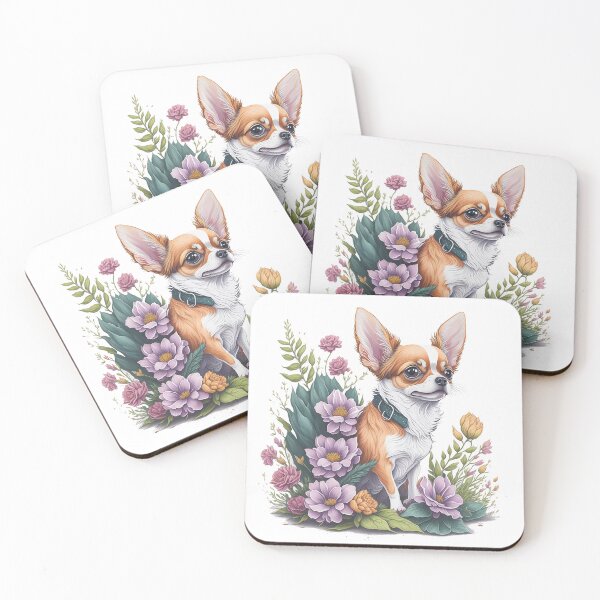 Item preview, Chihuahua dog breed puppy high detailed watercolor style flower splash floral illustration for sublimation sticker print designed and sold by Sashindra Wijayarathna.