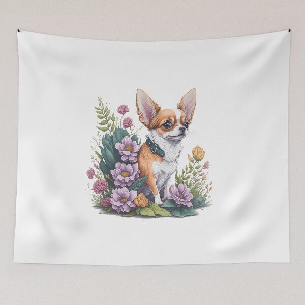 Item preview, Chihuahua dog breed puppy high detailed watercolor style flower splash floral illustration for sublimation sticker print designed and sold by Sashindra Wijayarathna.