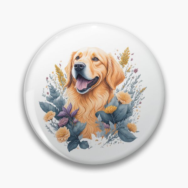 Item preview, Cachorro de raza de perro golden retriever ilustración floral de salpicadura de flor de estilo acuarela muy detallada para impresión de etiqueta de sublimación designed and sold by Sashindra Wijayarathna.