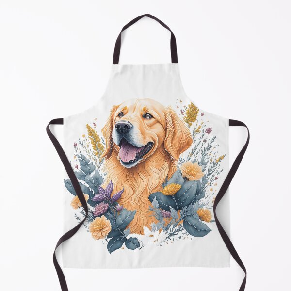 Artikelvorschau, Golden Retriever Hunderasse Welpe hochdetaillierte Blumenspritzer-Blumenillustration im Aquarellstil für den Sublimationsaufkleberdruck entworfen und verkauft von Sashindra Wijayarathna.