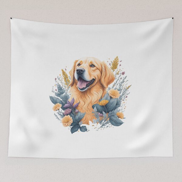 Item preview, Golden retriever dog breed puppy high detailed watercolor style flower splash floral illustration for sublimation sticker print designed and sold by Sashindra Wijayarathna.