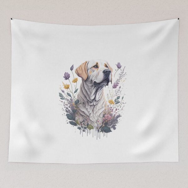 Item preview, Labrador retriever dog breed puppy high detailed watercolor style flower splash floral illustration for sublimation sticker print designed and sold by Sashindra Wijayarathna.