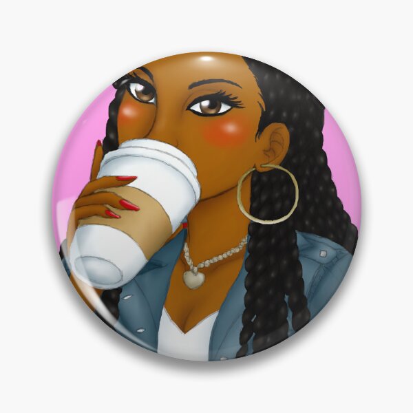 Item preview, Black Girl with Box Braids Drinking Latte Coffee designed and sold by Deanna McRae.
