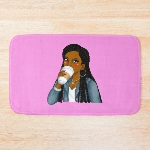 Item preview, Black Girl with Box Braids Drinking Latte Coffee designed and sold by Deanna McRae.