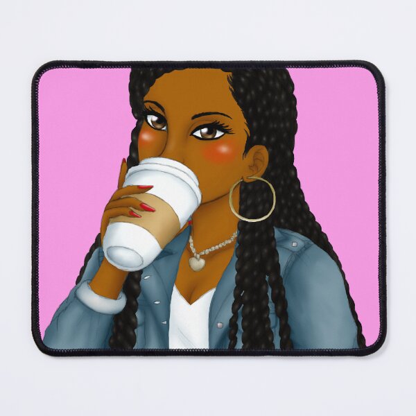Item preview, Black Girl with Box Braids Drinking Latte Coffee designed and sold by Deanna McRae.