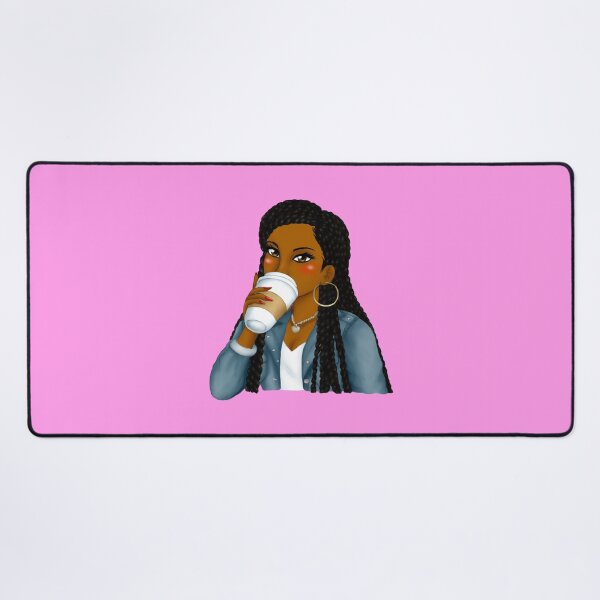Item preview, Black Girl with Box Braids Drinking Latte Coffee designed and sold by Deanna McRae.