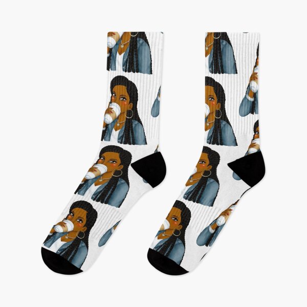 Item preview, Black Girl with Box Braids Drinking Latte Coffee designed and sold by Deanna McRae.