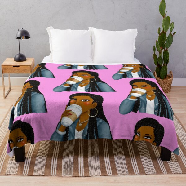 Item preview, Black Girl with Box Braids Drinking Latte Coffee designed and sold by Deanna McRae.