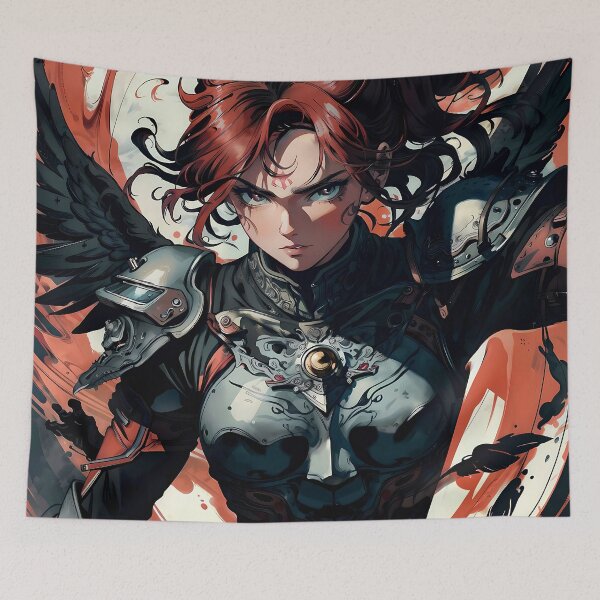 Item preview, Winged Anime Warrior Girl with Fiery Red Hair designed and sold by ByteyCreatives.